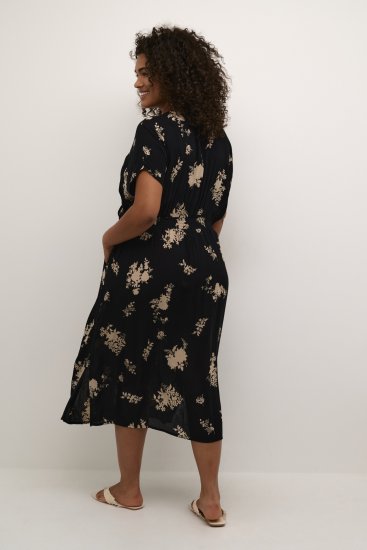 Kaffe Curve Jenna Jurk Zwart/Brown Flower print - Kleedjes - 