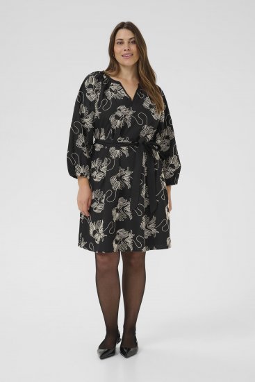 Kaffe Curve Kimmie Dress Black Chalk Embroidery - Midi jurken - 