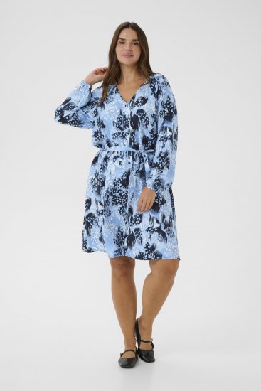 Kaffe Curve Aliana Dress Blue Flower Animal - Midi jurken - 
