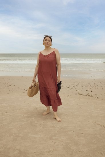 Kaffe Curve Emilia Dress Henna Brown - Maxi jurken - 