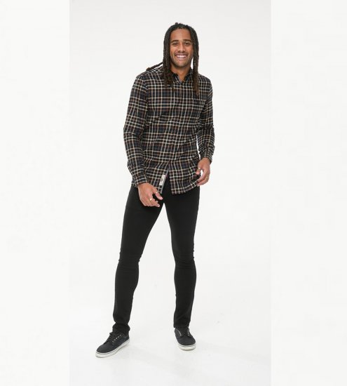 D555 Destin Checked Long Sleeve Shirt Black/Tan Check - Overhemden met lange mouwen - 