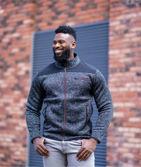 Kam jeans KV133 Twisted Marl Fleece Jacket Black - Jassen - Grote Maten Herenjassen