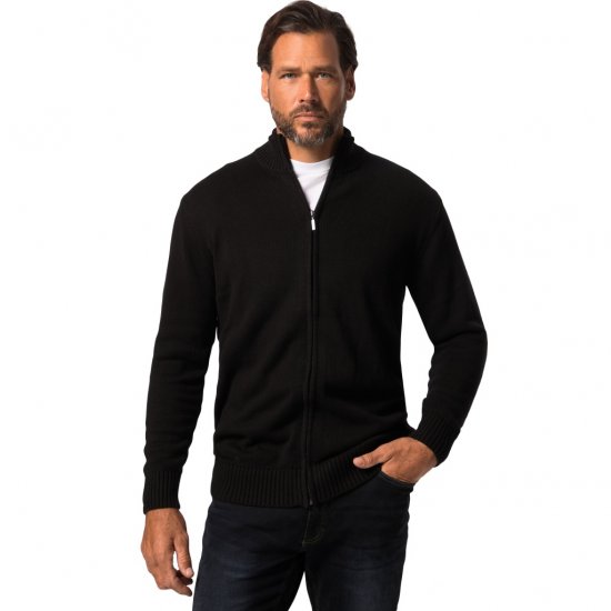 JP1880 Cardigan Knitted with Zipper Black TALL - HERENKLEDING MT-6XLT - Tall Kleding Heren