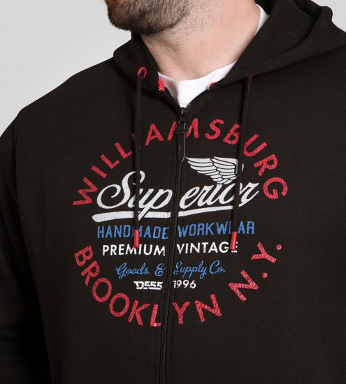 Duke Southampton Brooklyn Chest Print Full Zip Hoodie Black - Sweaters & hoodies - Sweaters & Hoodies Grote Maten Heren