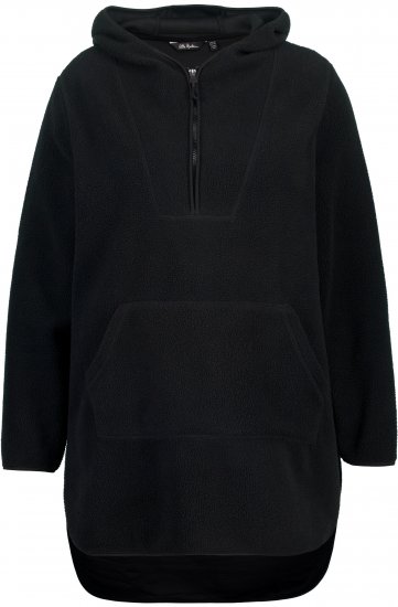 Ulla Popken Teddy Fleece Hooded Zip Neck Sweatshirt Black - Sweaters & hoodies - 