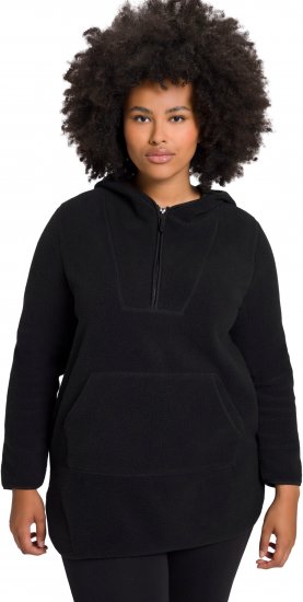 Ulla Popken Teddy Fleece Hooded Zip Neck Sweatshirt Black - Sweaters & hoodies - 