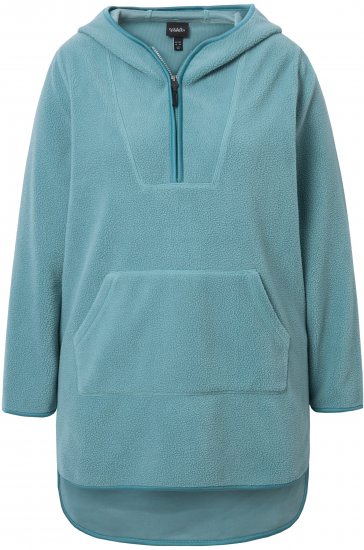 Ulla Popken Teddy Fleece Hooded Zip Neck Sweatshirt Ice Green - Sweaters & hoodies - 
