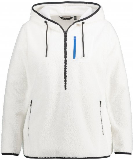 Ulla Popken Teddy Fleece Partial Zip Hoodie Snow White - Sweaters & hoodies - 