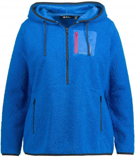 Ulla Popken Teddy Fleece Partial Zip Hoodie Royal Blue - Sweaters & hoodies - 