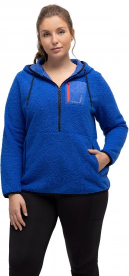 Ulla Popken Teddy Fleece Partial Zip Hoodie Royal Blue - Sweaters & hoodies - 