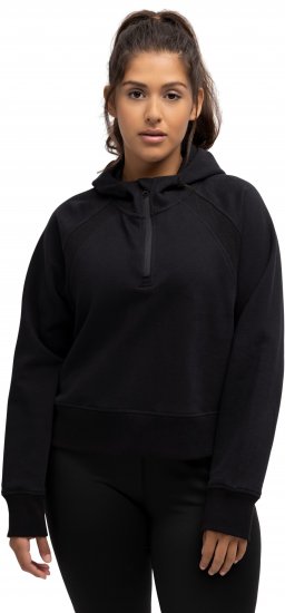 Ulla Popken Ribbed Inset Zip Collar Hoodie Black - Sweaters & hoodies - 