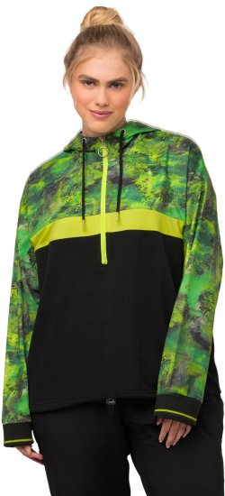 Ulla Popken Mineral Print Quick Dry Hoodie Black - Sweaters & hoodies - 