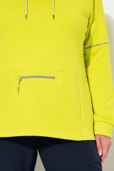 Ulla Popken Zippered Pocket and Reflective Piping Hoodie Green Apple - Sweaters & hoodies - Warme Sweatshirts, Hoodies & Truien