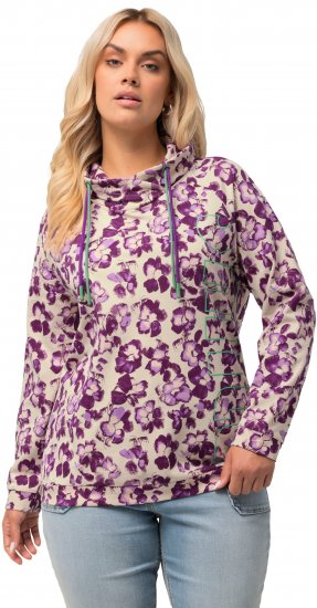 Ulla Popken Floral Print Drawstring Collar Hoodie Vanilla - Sweaters & hoodies - 