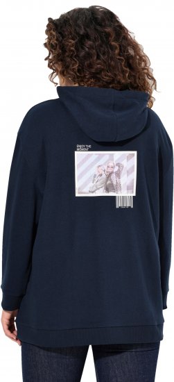 Ulla Popken Back Print Kangaroo Pocket Hoodie Navy - Sweaters & hoodies - 
