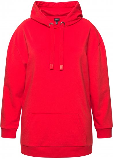 Ulla Popken Back Print Kangaroo Pocket Hoodie Hibiscus Red - Sweaters & hoodies - 