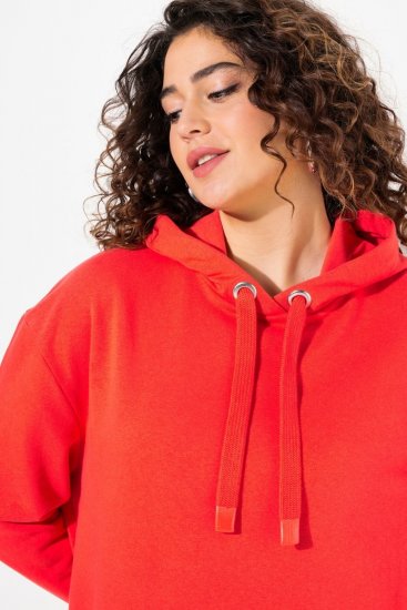 Ulla Popken Back Print Kangaroo Pocket Hoodie Hibiscus Red - Sweaters & hoodies - Warme Sweatshirts, Hoodies & Truien