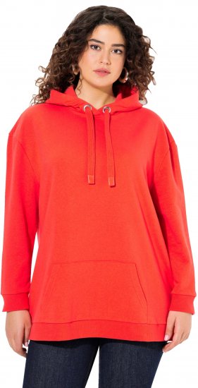 Ulla Popken Back Print Kangaroo Pocket Hoodie Hibiscus Red - Sweaters & hoodies - 