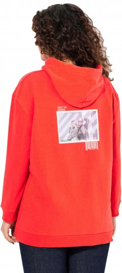 Ulla Popken Back Print Kangaroo Pocket Hoodie Hibiscus Red - Sweaters & hoodies - 