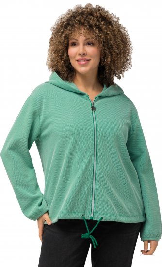 Ulla Popken Drawstring Hem Two-Tone Knit Hoodie Emerald Green - Sweaters & hoodies - 