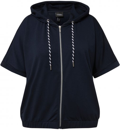 Ulla Popken Short Sleeve Zip-Up Hoodie Navy - Sweaters & hoodies - 