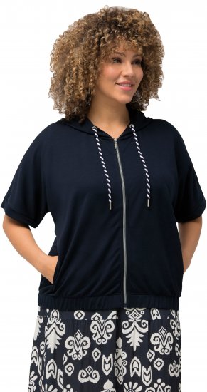 Ulla Popken Short Sleeve Zip-Up Hoodie Navy - Sweaters & hoodies - 