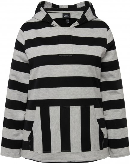 Ulla Popken Mixed Stripe Long Sleeve Hoodie Black - Sweaters & hoodies - 