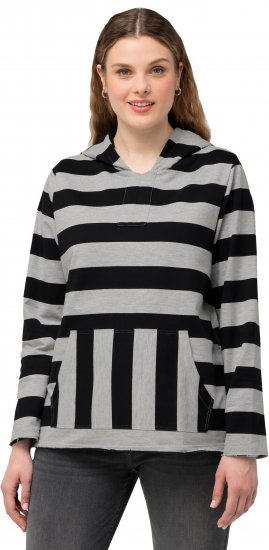 Ulla Popken Mixed Stripe Long Sleeve Hoodie Black - Sweaters & hoodies - 