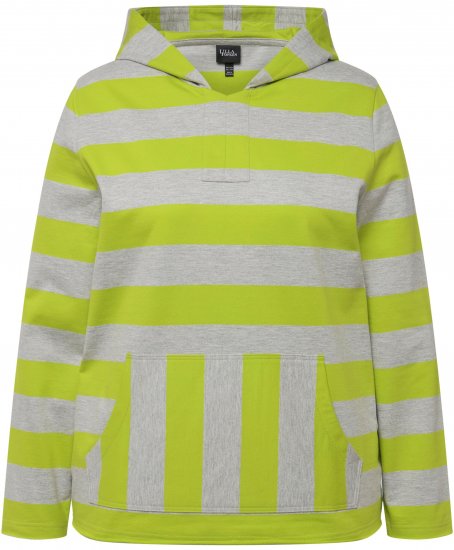 Ulla Popken Mixed Stripe Long Sleeve Hoodie Apple Green - Sweaters & hoodies - 