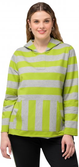 Ulla Popken Mixed Stripe Long Sleeve Hoodie Apple Green - Sweaters & hoodies - 