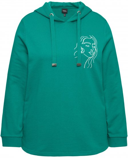 Ulla Popken Face Graphic Long Sleeve Hoodie Emerald Green - Sweaters & hoodies - 