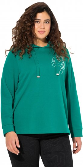 Ulla Popken Face Graphic Long Sleeve Hoodie Emerald Green - Sweaters & hoodies - 