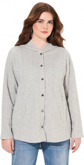 Ulla Popken Cable Knit Long Sleeve Hoodie Light Grey Melange - Sweaters & hoodies - 
