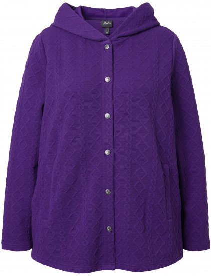 Ulla Popken Cable Knit Long Sleeve Hoodie Deep Violet - Sweaters & hoodies - 