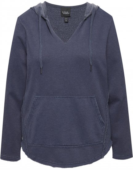 Ulla Popken Open Edged Long Sleeve V-Neck Hoodie Navy - Sweaters & hoodies - 
