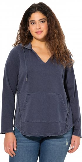 Ulla Popken Open Edged Long Sleeve V-Neck Hoodie Navy - Sweaters & hoodies - 