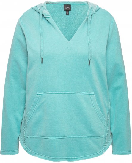 Ulla Popken Open Edged Long Sleeve V-Neck Hoodie Mint Green - Sweaters & hoodies - 