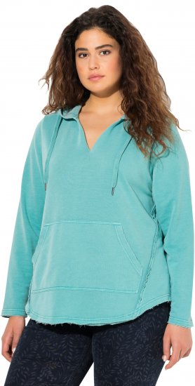 Ulla Popken Open Edged Long Sleeve V-Neck Hoodie Mint Green - Sweaters & hoodies - 