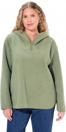 Ulla Popken Teddy Plush Long Sleeve Hoodie Sage Green - Sweaters & hoodies - 