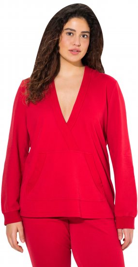 Ulla Popken Plunge Neck Long Sleeve Hoodie Salsa Red - Sweaters & hoodies - 