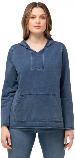 Ulla Popken Raw Hem Long Sleeve Hoodie Night Blue - Sweaters & hoodies - 