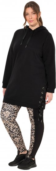 Ulla Popken Longline Lace Up Hoodie Black - Sweaters & hoodies - 