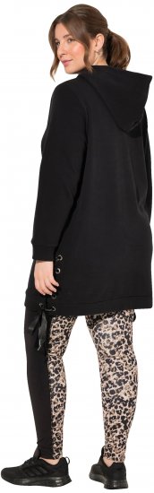 Ulla Popken Longline Lace Up Hoodie Black - Sweaters & hoodies - 