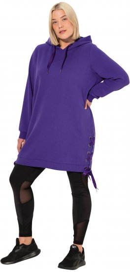 Ulla Popken Longline Lace Up Hoodie Purple - Sweaters & hoodies - 