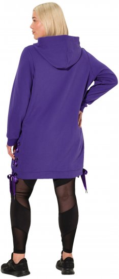 Ulla Popken Longline Lace Up Hoodie Purple - Sweaters & hoodies - 