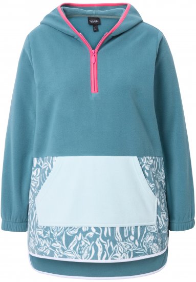 Ulla Popken Floral Detail Fleece Hoodie Ice Green - Sweaters & hoodies - 