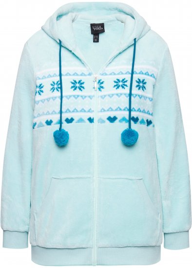 Ulla Popken Plush Alpine Striped Motif Loungewear Hoodie Baby Blue - Sweaters & hoodies - 