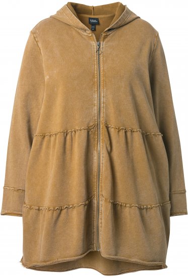 Ulla Popken Tiered Flounce Panel Zip Up Hoodie Mocha Brown - Sweaters & hoodies - 