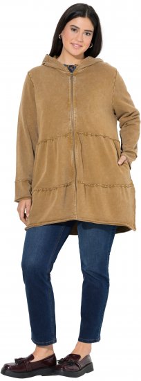 Ulla Popken Tiered Flounce Panel Zip Up Hoodie Mocha Brown - Sweaters & hoodies - 