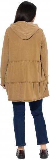 Ulla Popken Tiered Flounce Panel Zip Up Hoodie Mocha Brown - Sweaters & hoodies - 